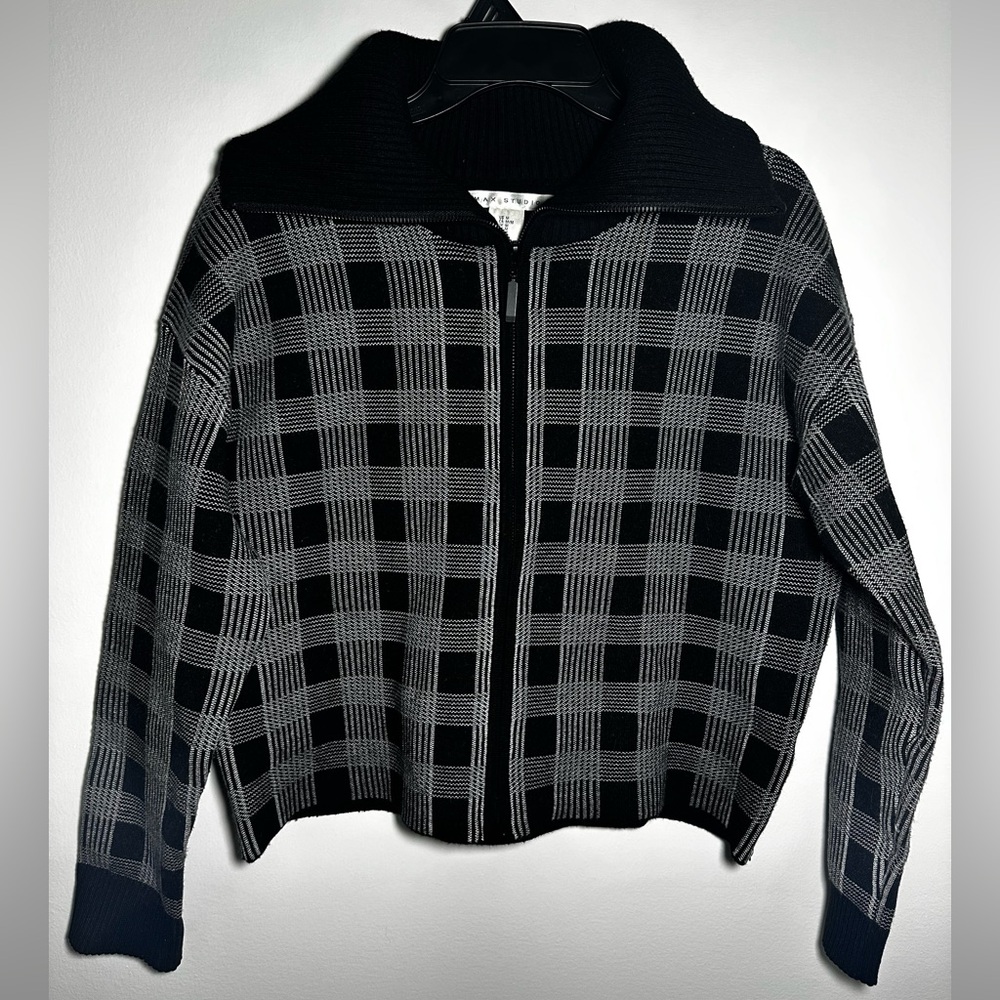Max Studio Dark Academia Plaid Zip-Up Sweater - Picture 1 of 9